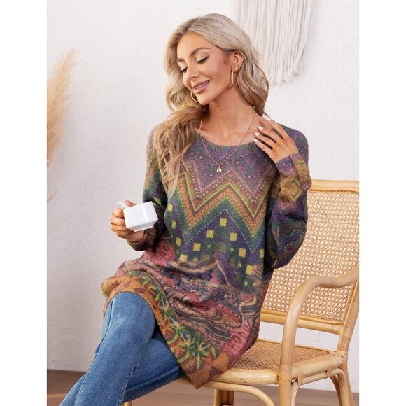 Women Christmas Sweater Graphic Print Oversized Pullover Picture 35 Loose Top - Picture 4 of 6